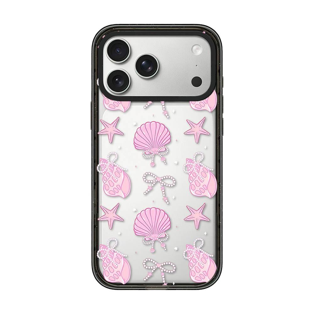 Compatible with iPhone 18 Pro & 17 Pro Seashell Bow Transparent Acrylic TPU Phone Case - Pearl Powder Seashell Starfish