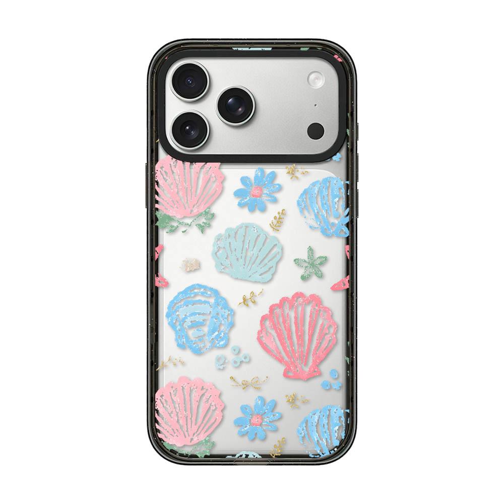 Compatible with iPhone 18 Pro & 17 Pro Seashell Bow Transparent Acrylic TPU Phone Case - Macaron Graffiti Seashell