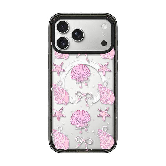 Compatible with iPhone 18 Pro Max & 17 Pro Max Seashell Bow Transparent Magnetic Acrylic TPU Phone Case - Pearl Powder Seashell Starfish