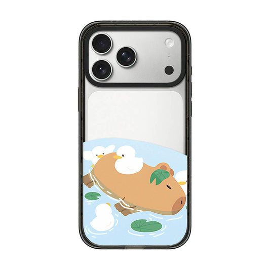 Compatible with iPhone 18 Pro Max & 17 Pro Max Cute Capybara Cartoon Print Acrylic TPU Phone Case - Pond Capybara Ducklings