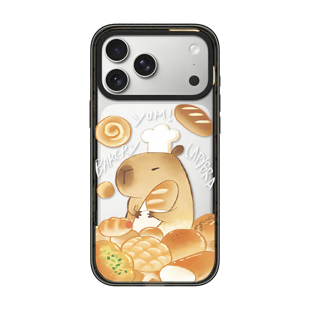 Compatible with iPhone 18 Pro Max & 17 Pro Max Cute Capybara Cartoon Print Acrylic TPU Phone Case - Baking Bread Capybara