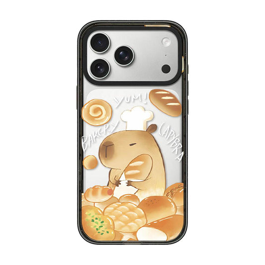 Compatible with iPhone 18 Pro Max & 17 Pro Max Cute Capybara Cartoon Print Acrylic TPU Phone Case - Baking Bread Capybara