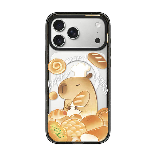 Compatible with iPhone 18 Pro Max & 17 Pro Max Cute Capybara Cartoon Print Magnetic Acrylic TPU Phone Case - Baking Bread Capybara