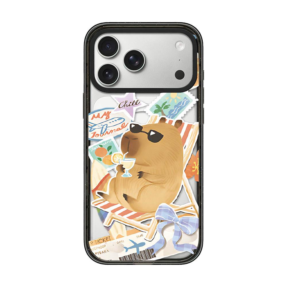 Compatible with iPhone 18 Pro Max & 17 Pro Max Cute Capybara Cartoon Print Magnetic Acrylic TPU Phone Case - Beach Vacation Capybara
