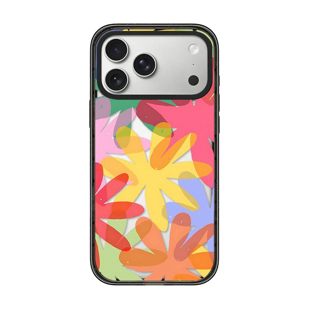 Compatible with iPhone 18 Pro Max & 17 Pro Max Colorful Balloon Pattern Transparent Acrylic TPU Phone Case - Layered Colorful Flowers