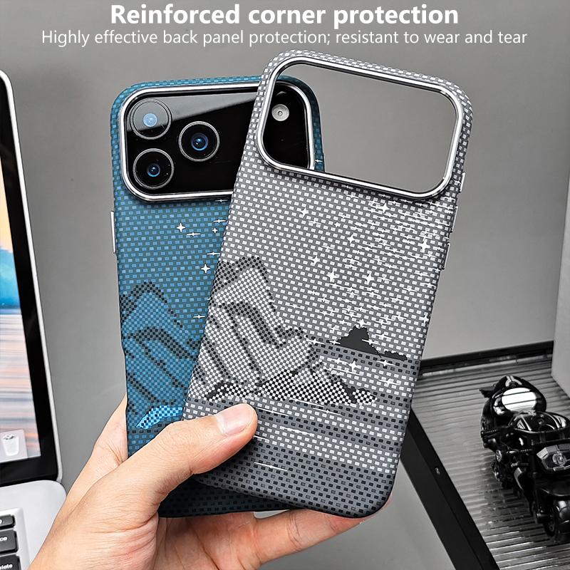 Compatible with iPhone 18 Pro Max & 17 Pro Max Kevlar Texture Water Sticker Magnetic Phone Case - Blue