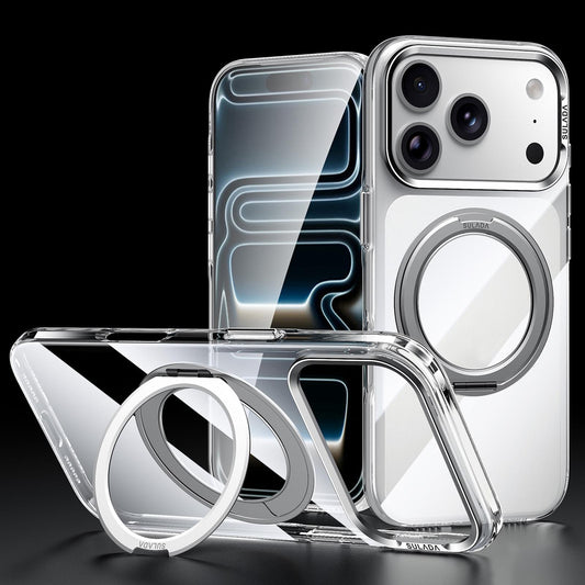 Compatible with iPhone 18 Pro Max SULADA 360 Degree Rotation Magnetic Holder Clear PC Phone Case - Transparent