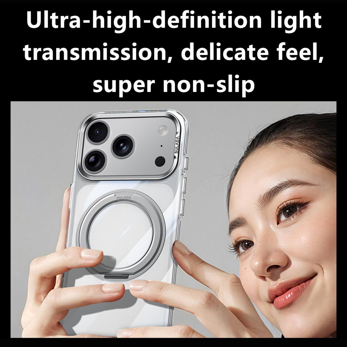 Compatible with iPhone 18 Pro Max SULADA 360 Degree Rotation Magnetic Holder Clear PC Phone Case - Transparent