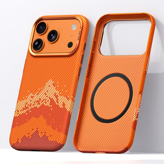 Compatible with iPhone 18 Pro Max SULADA Kevlar Pixel Grid Texture Magnetic Phone Case - Orange
