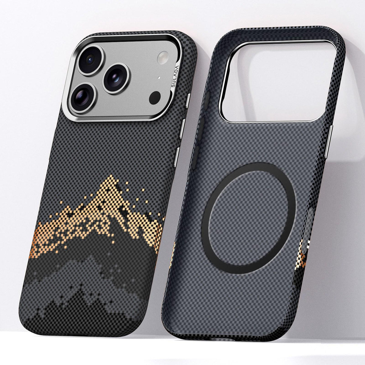 Compatible with iPhone 18 Pro Max SULADA Kevlar Pixel Grid Texture Magnetic Phone Case - Black