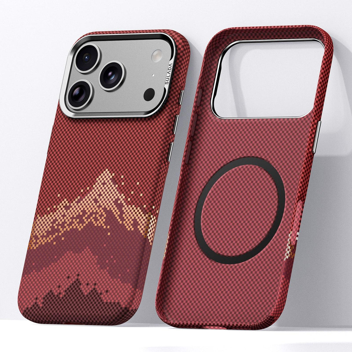 Compatible with iPhone 18 Pro Max SULADA Kevlar Pixel Grid Texture Magnetic Phone Case - Red