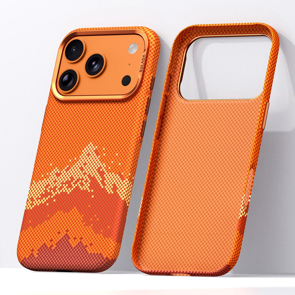 Compatible with iPhone 18 Pro Max SULADA Kevlar Pixel Grid Texture Skin Feel Phone Case - Orange