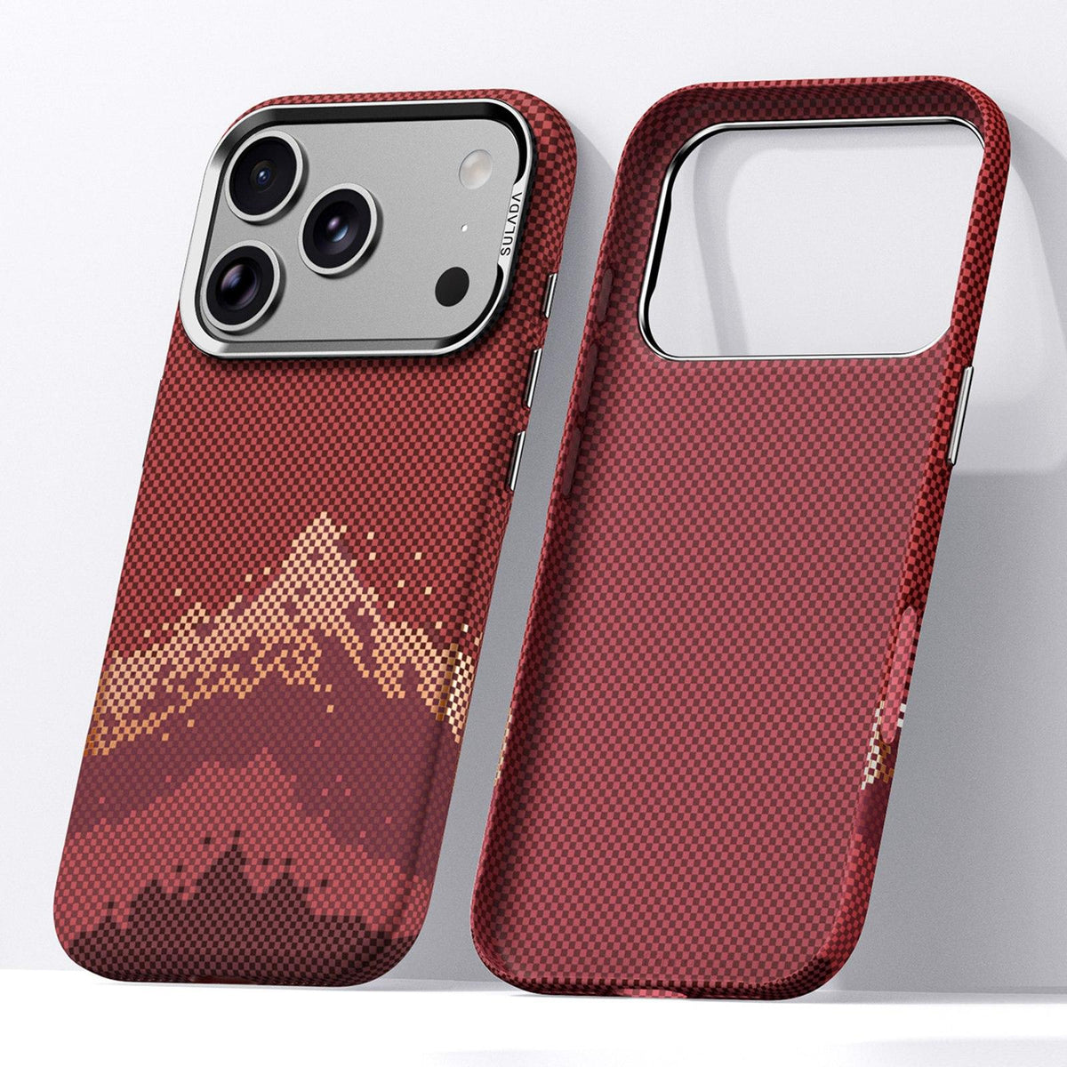 Compatible with iPhone 18 Pro Max SULADA Kevlar Pixel Grid Texture Skin Feel Phone Case - Red