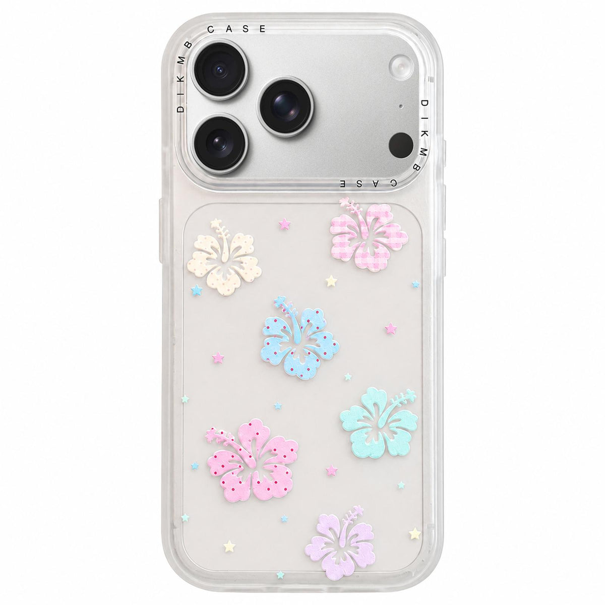 Compatible with iPhone 18 Pro Max & 17 Pro Max Skin Feel Frosted Cartoon Sticker Acrylic Phone Case - Macaron Hibiscus