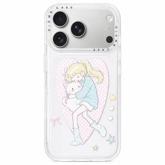 Compatible with iPhone 18 Pro Max & 17 Pro Max Skin Feel Frosted Cartoon Sticker Acrylic Phone Case - Heart Sleeping Girl