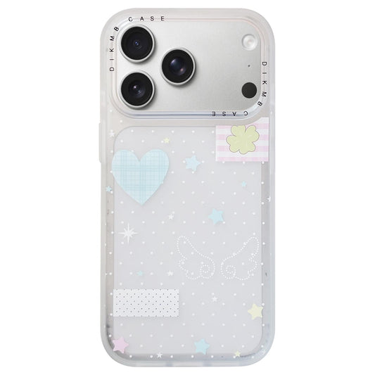 Compatible with iPhone 18 Pro Max & 17 Pro Max Skin Feel Frosted Cartoon Sticker Acrylic Phone Case - Heart Polka Dot Four Leaf Clover