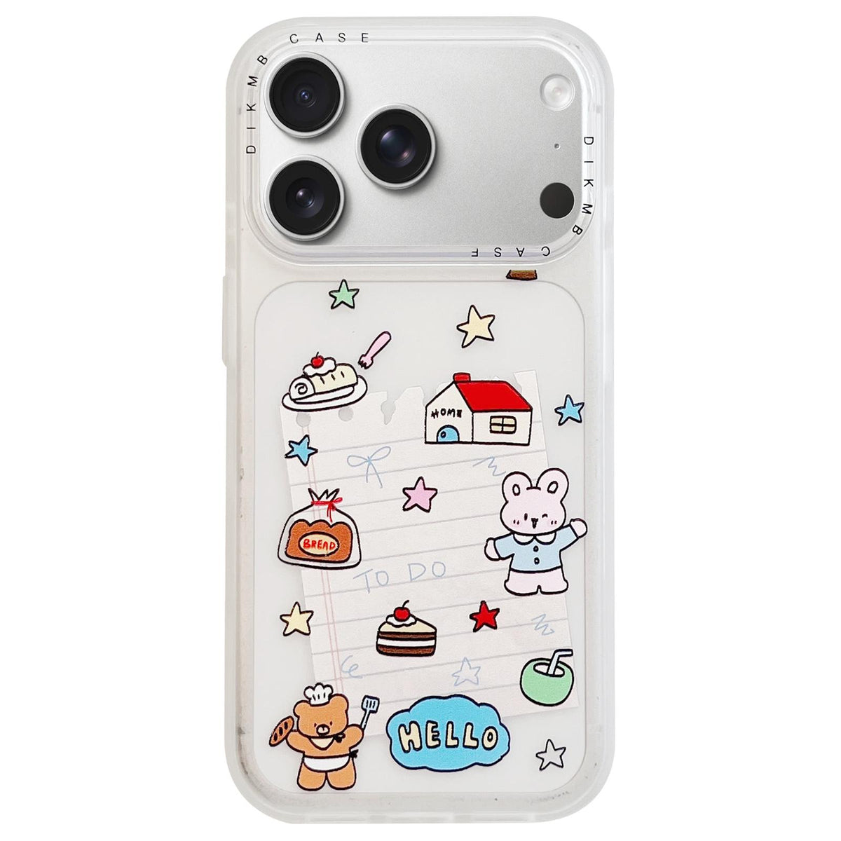 Compatible with iPhone 18 Pro & 17 Pro Skin Feel Frosted Cartoon Sticker Acrylic Phone Case - Star House Bear Rabbit