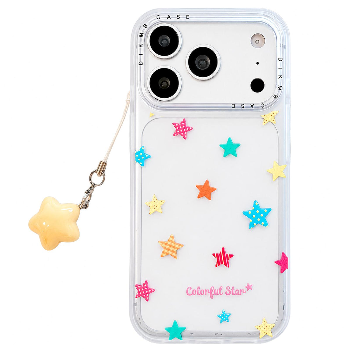 Compatible with iPhone 18 Pro Max & 17 Pro Max Skin Feel Frosted Cartoon Sticker Acrylic Phone Case with Pendant - Colorful Stars