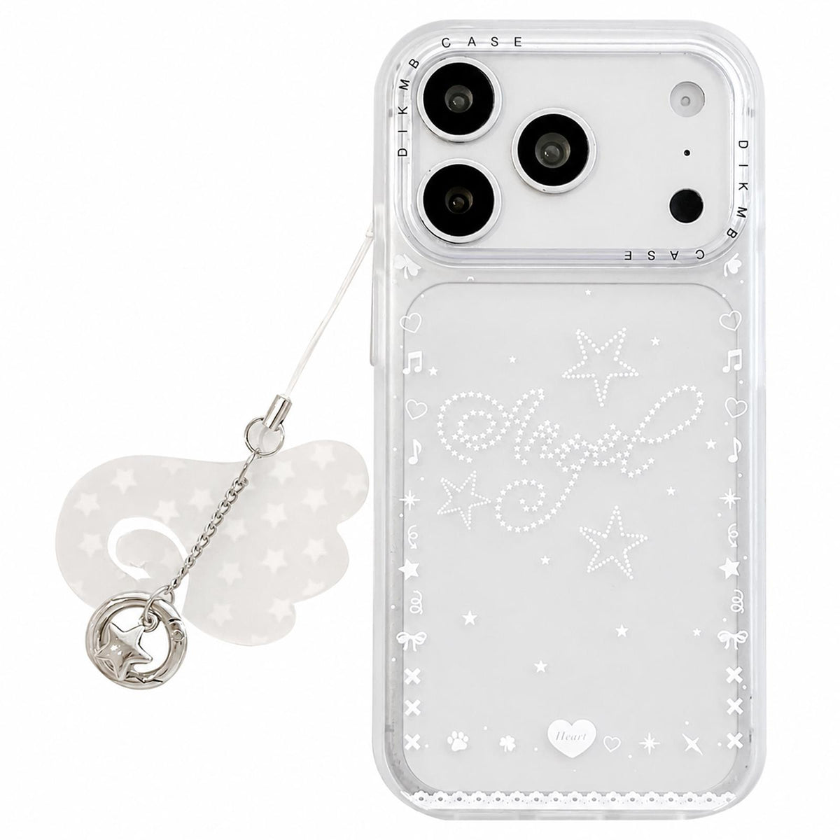 Compatible with iPhone 18 Pro Max & 17 Pro Max Skin Feel Frosted Cartoon Sticker Acrylic Phone Case with Pendant - Angel Diamond