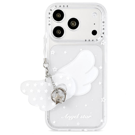 Compatible with iPhone 18 Pro Max & 17 Pro Max Skin Feel Frosted Cartoon Sticker Acrylic Phone Case with Pendant - Star Wings