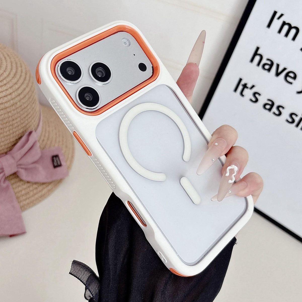Compatible with iPhone 18 Pro Max & 17 Pro Max Cool 3 in 1 Magnetic Anti-slip Edge Phone Case - White Orange