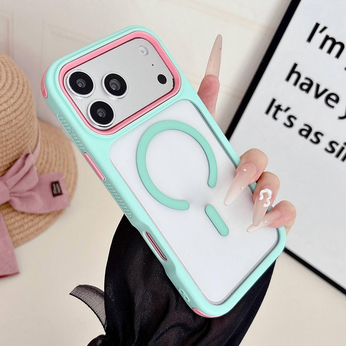 Compatible with iPhone 18 Pro Max & 17 Pro Max Cool 3 in 1 Magnetic Anti-slip Edge Phone Case - Elegant Cyan