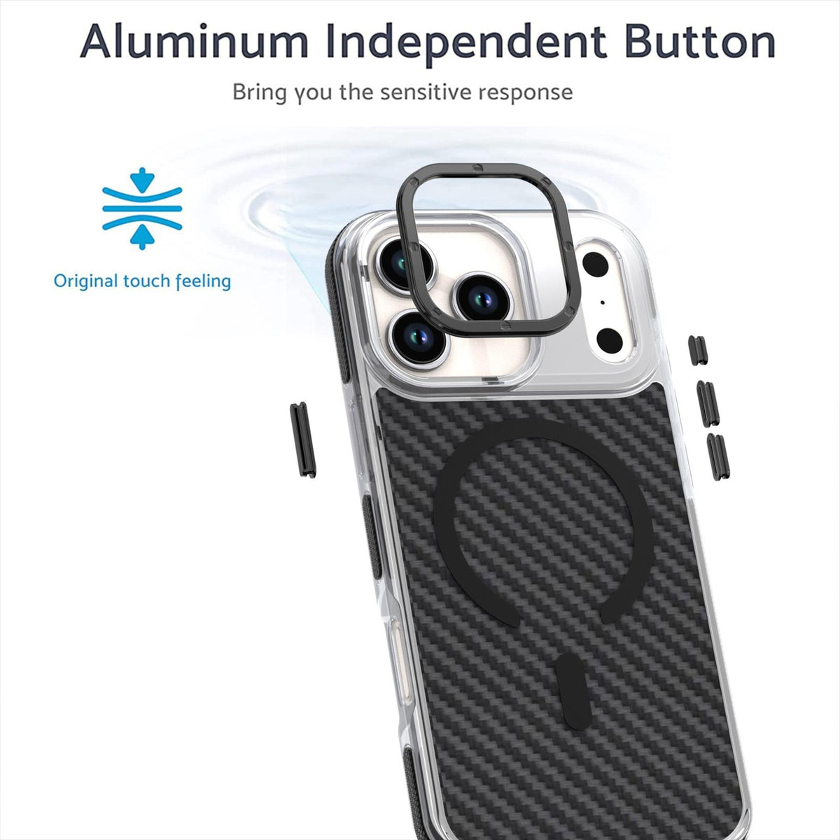 Compatible with iPhone 18 Pro Dual-Color Carbon Fiber Texture Magsafe Phone Case - Black