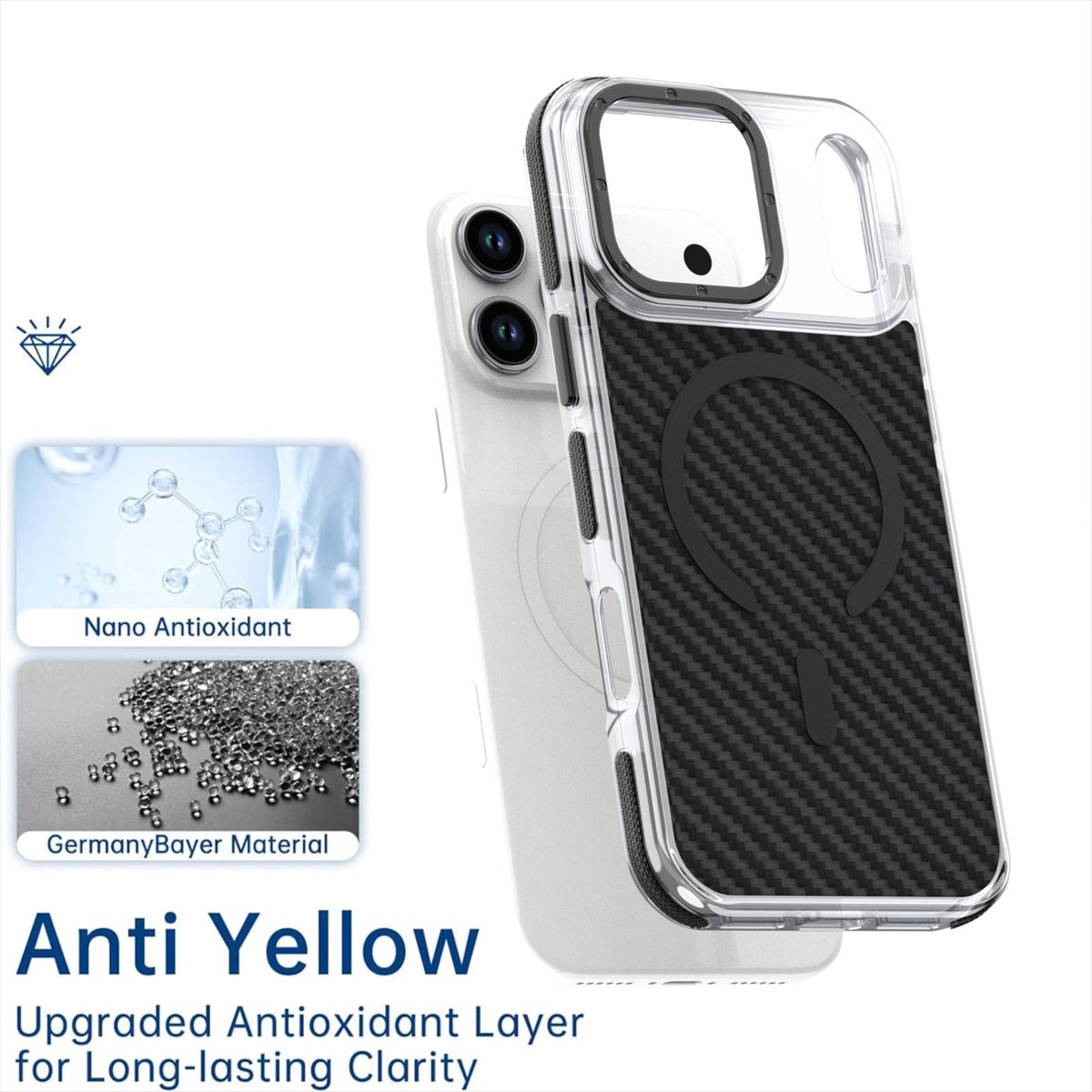Compatible with iPhone 18 Pro Dual-Color Carbon Fiber Texture Magsafe Phone Case - Black