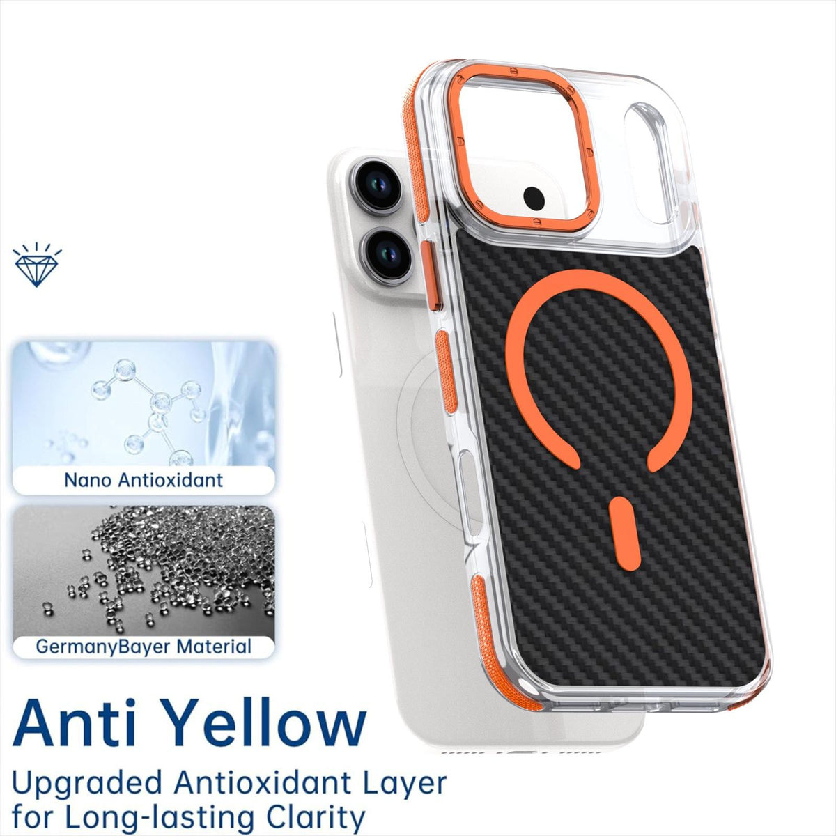 Compatible with iPhone 18 Pro Max Dual-Color Carbon Fiber Texture Magsafe Phone Case - Orange