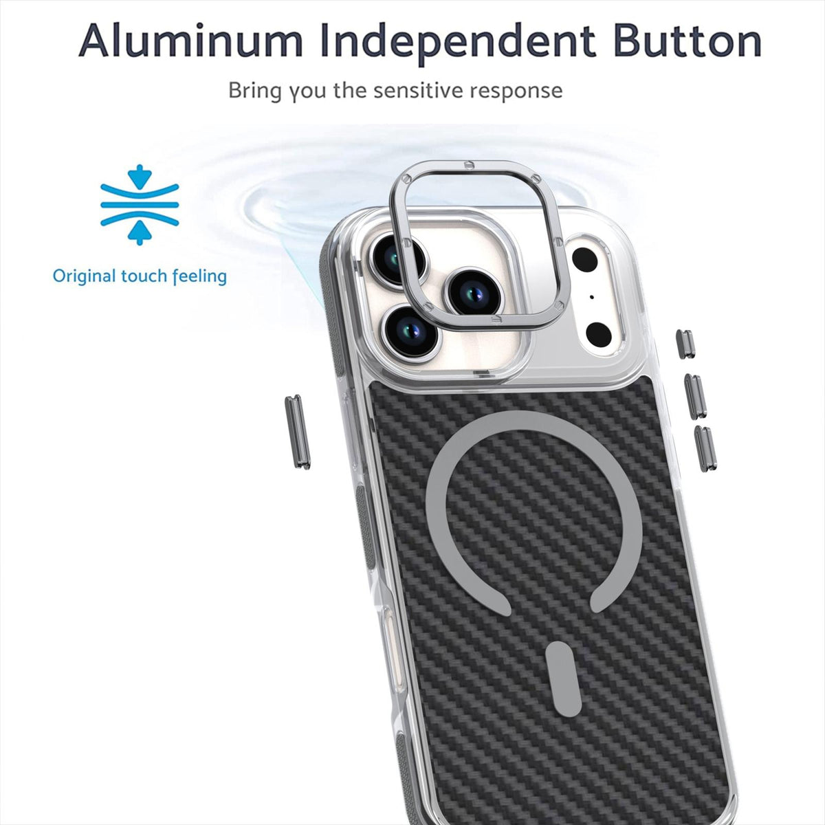 Compatible with iPhone 18 Pro Max Dual-Color Carbon Fiber Texture Magsafe Phone Case - Gray