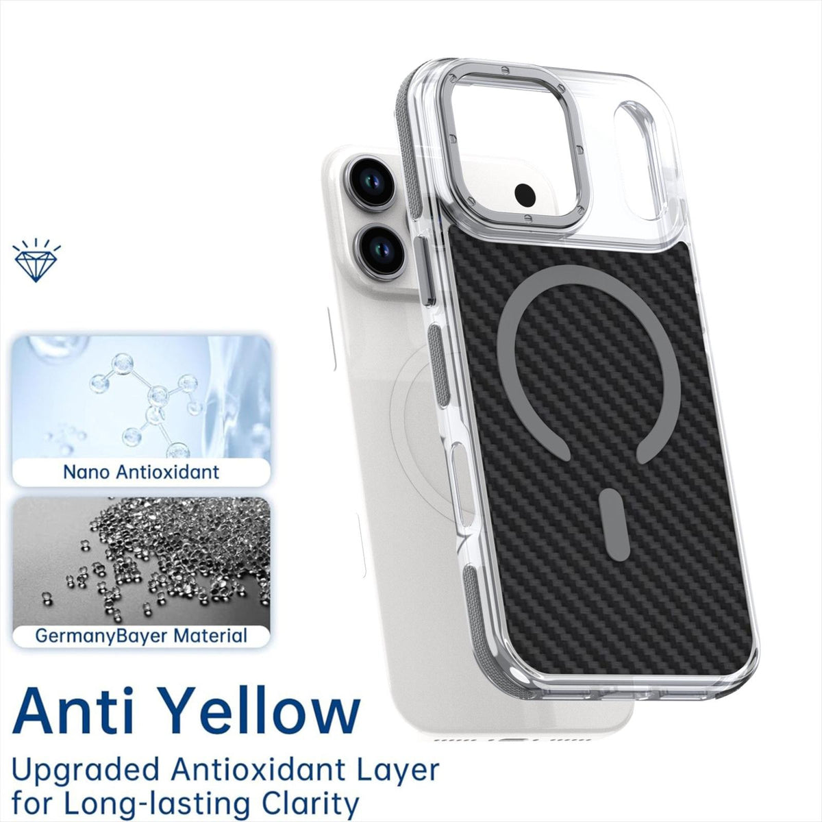 Compatible with iPhone 18 Pro Max Dual-Color Carbon Fiber Texture Magsafe Phone Case - Gray