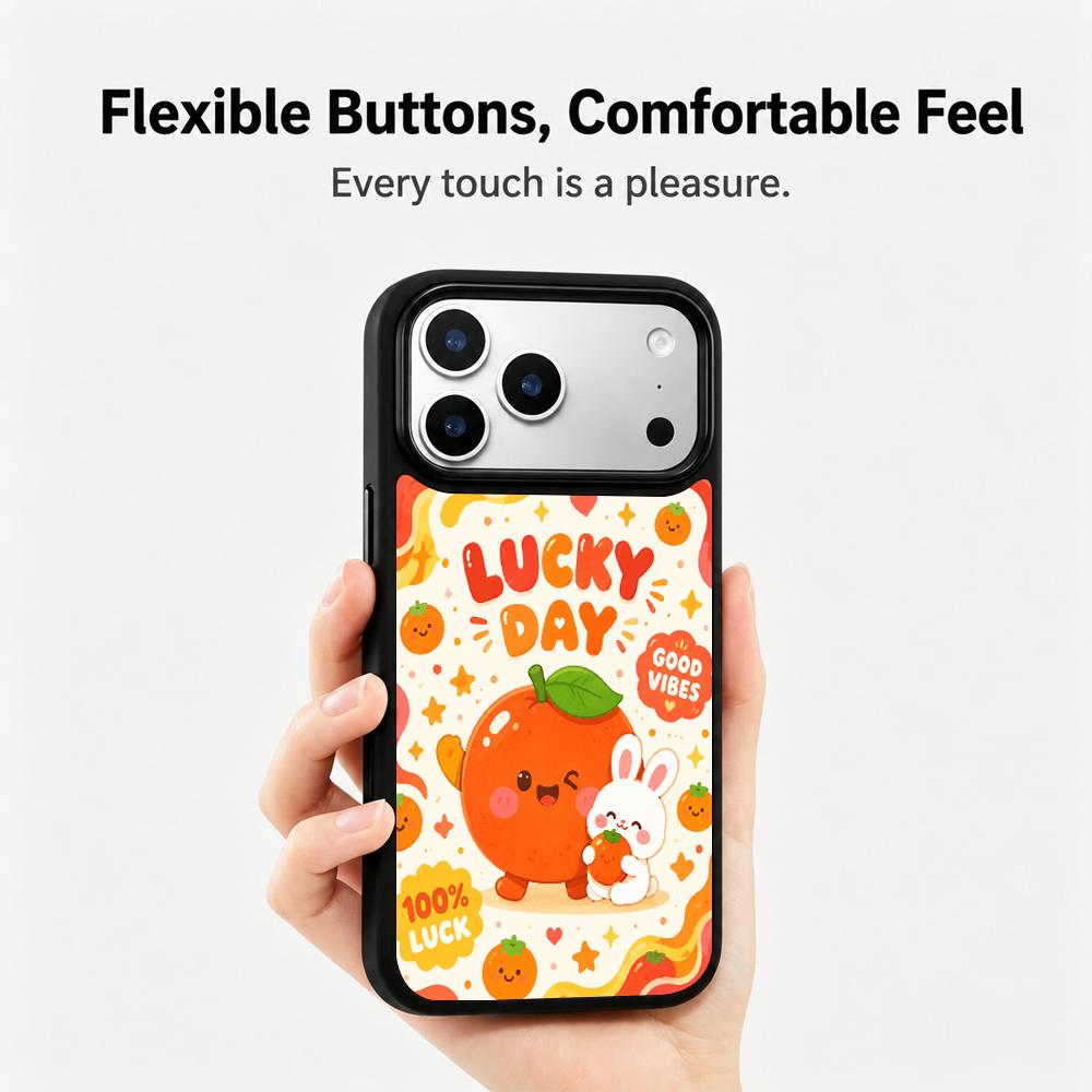 Compatible with iPhone 18 Pro Max & 17 Pro Max Fire Series PC Silicone Magnetic Phone Case - Fire Lucky Persimmon