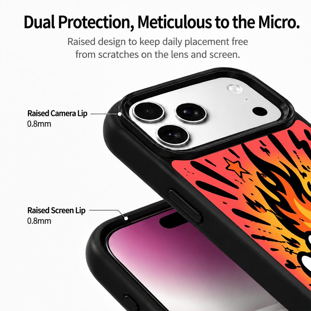 Compatible with iPhone 18 Pro Max & 17 Pro Max Fire Series PC Silicone Magnetic Phone Case - Fire Ink Coal