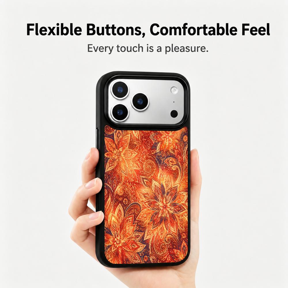 Compatible with iPhone 18 Pro Max & 17 Pro Max Fire Series PC Silicone Magnetic Phone Case - Fire Lotus Pattern