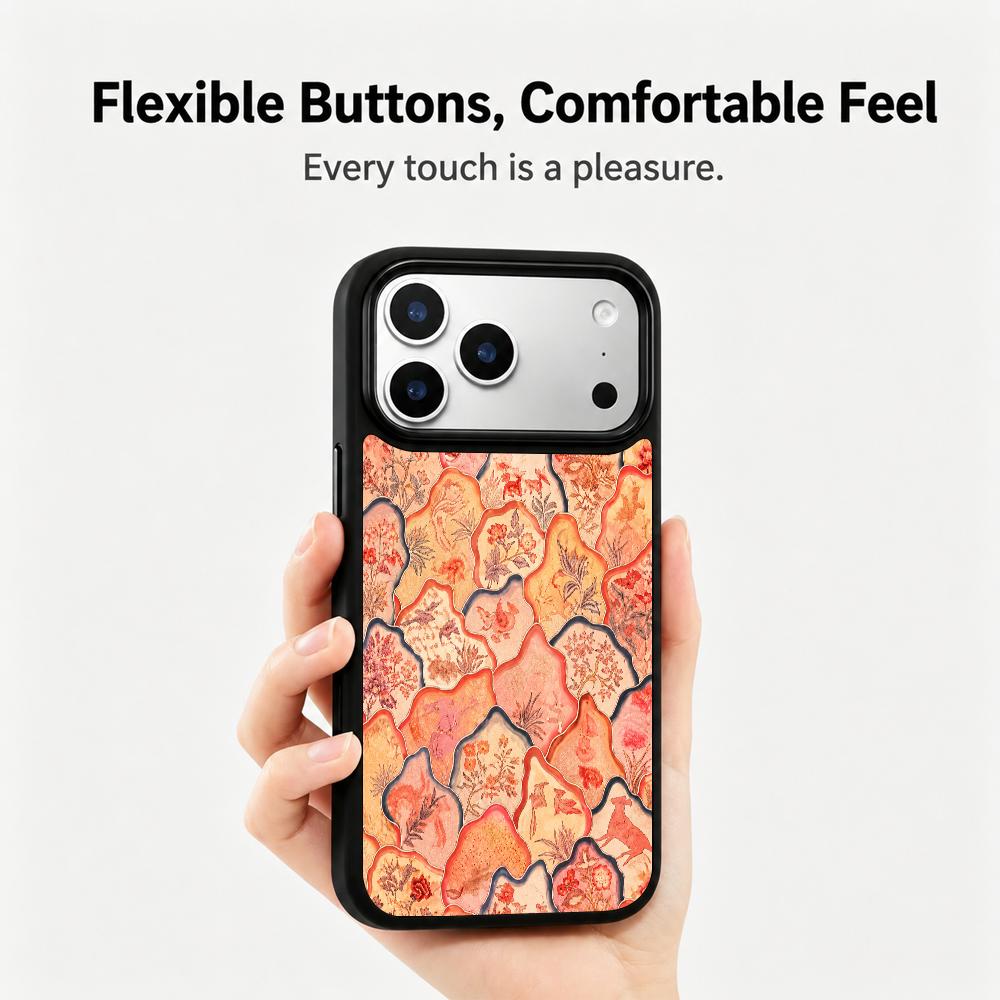 Compatible with iPhone 18 Pro Max & 17 Pro Max Fire Series PC Silicone Magnetic Phone Case - Fire Floral Porcelain