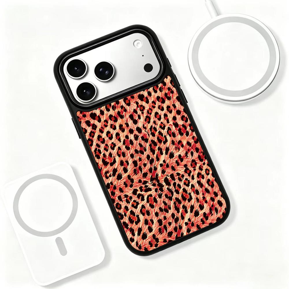 Compatible with iPhone 18 Pro Max & 17 Pro Max Fire Series PC Silicone Magnetic Phone Case - Fire Leopard Print
