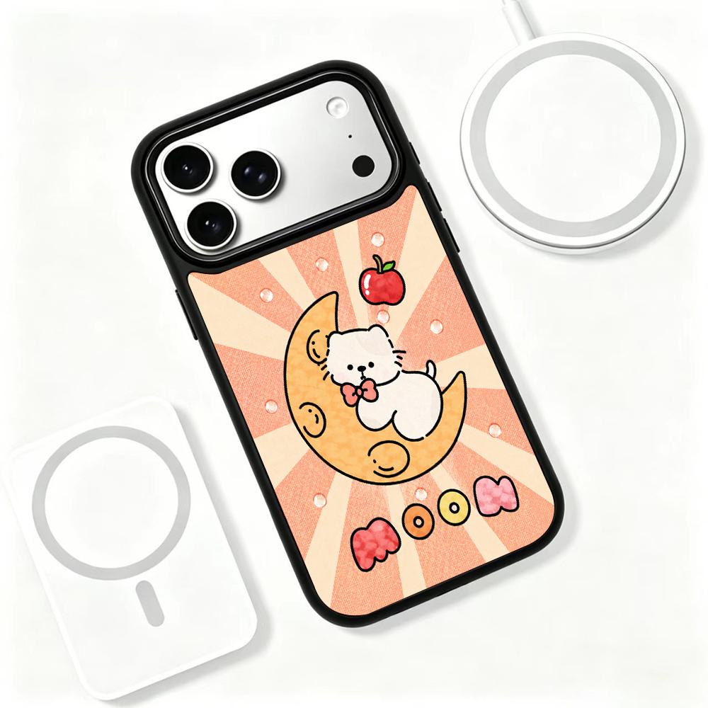 Compatible with iPhone 18 Pro Max & 17 Pro Max Fire Series PC Silicone Magnetic Phone Case - Fire Moon Cat