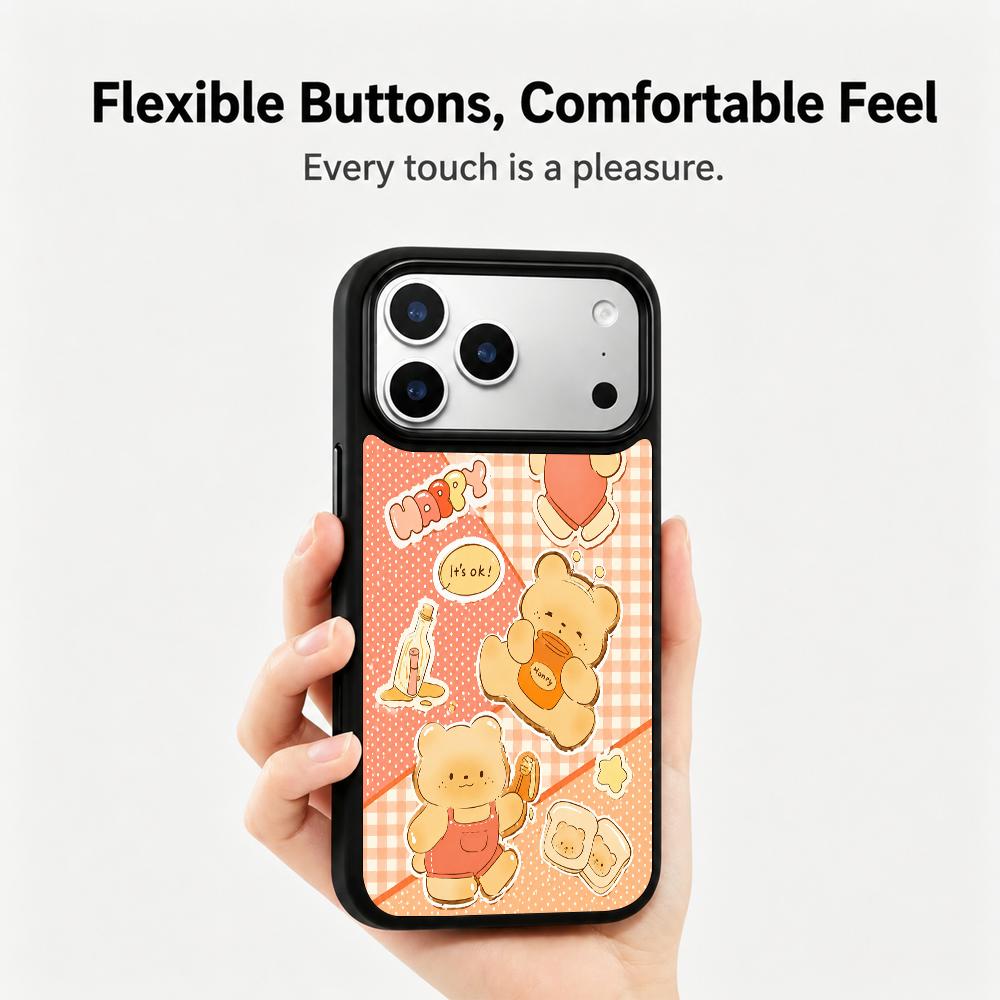 Compatible with iPhone 18 Pro Max & 17 Pro Max Fire Series PC Silicone Magnetic Phone Case - Fire Honey Bear