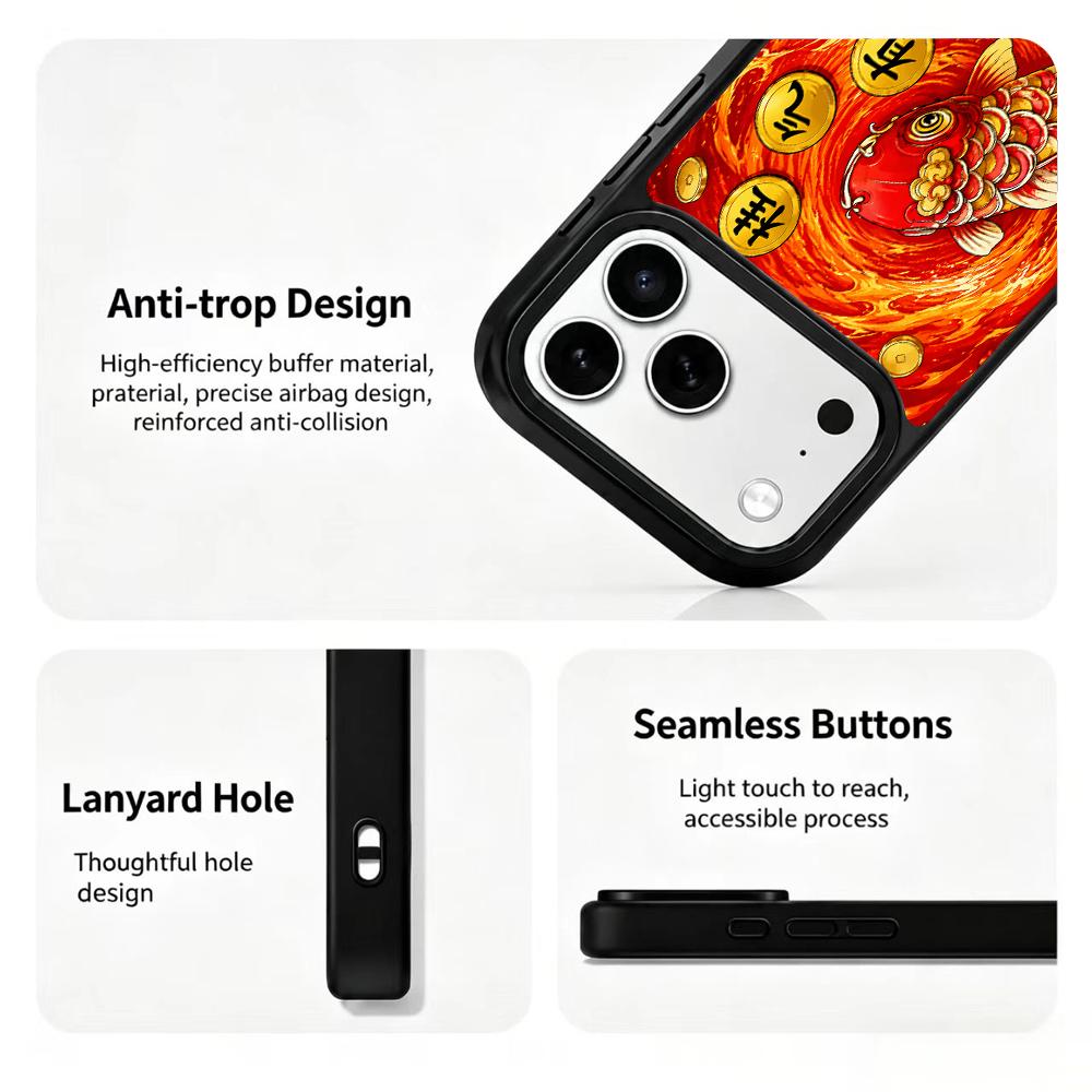 Compatible with iPhone 18 Pro & 17 Pro Fire Series PC Silicone Magnetic Phone Case - Fire Koi
