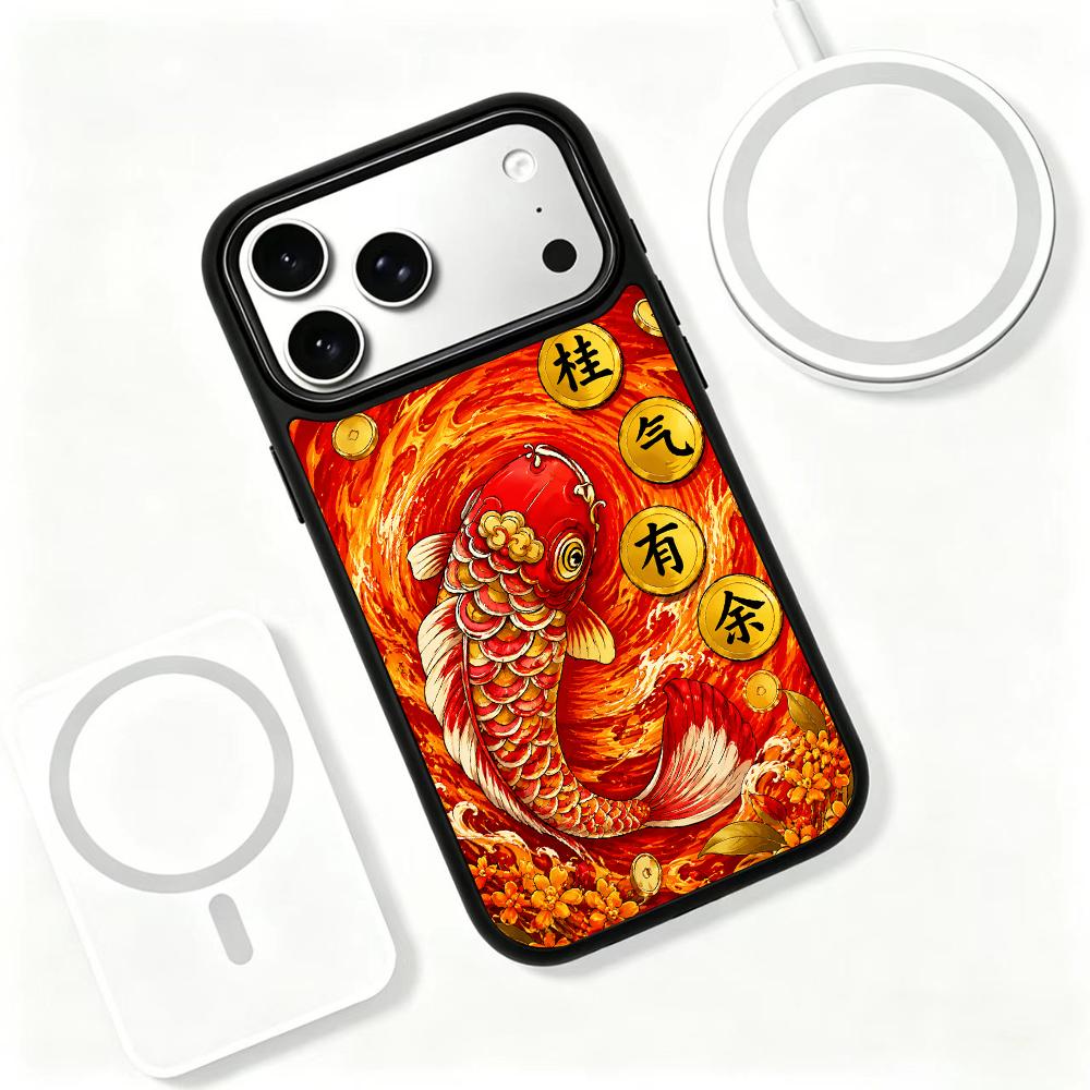 Compatible with iPhone 18 Pro & 17 Pro Fire Series PC Silicone Magnetic Phone Case - Fire Koi