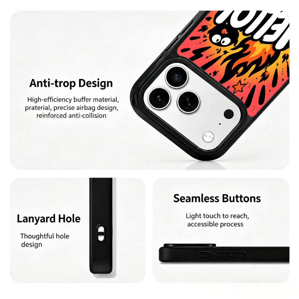 Compatible with iPhone 18 Pro & 17 Pro Fire Series PC Silicone Magnetic Phone Case - Fire Ink Coal