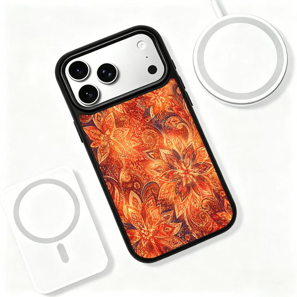 Compatible with iPhone 18 Pro & 17 Pro Fire Series PC Silicone Magnetic Phone Case - Fire Lotus Pattern
