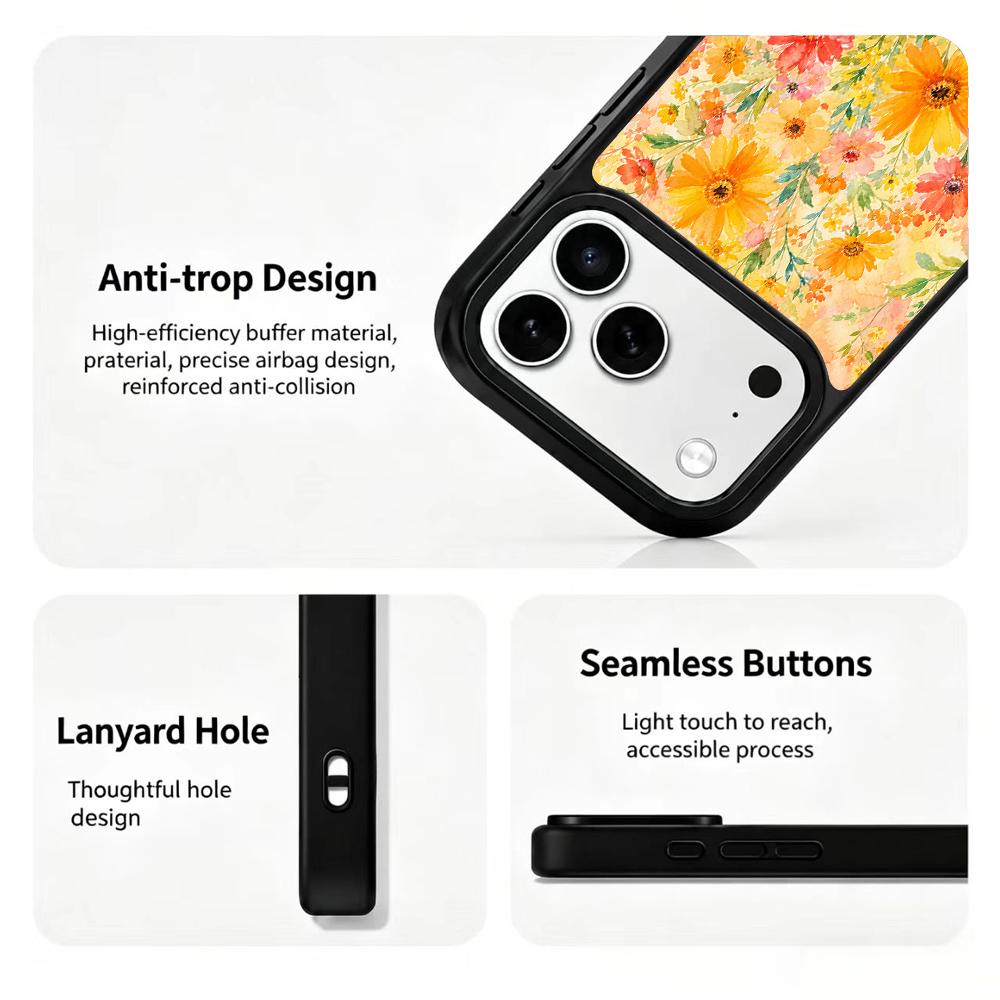 Compatible with iPhone 18 Pro & 17 Pro Fire Series PC Silicone Magnetic Phone Case - Fire Wildflowers