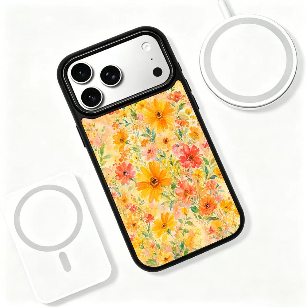 Compatible with iPhone 18 Pro & 17 Pro Fire Series PC Silicone Magnetic Phone Case - Fire Wildflowers
