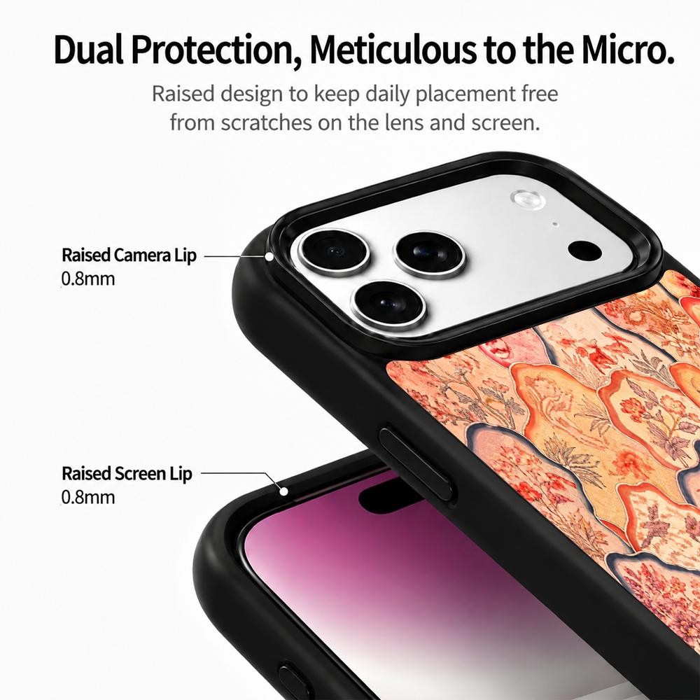 Compatible with iPhone 18 Pro & 17 Pro Fire Series PC Silicone Magnetic Phone Case - Fire Floral Porcelain
