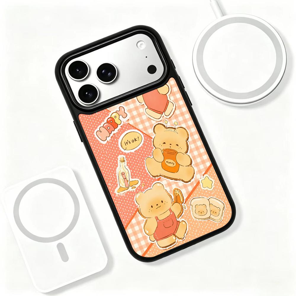 Compatible with iPhone 18 Pro & 17 Pro Fire Series PC Silicone Magnetic Phone Case - Fire Honey Bear