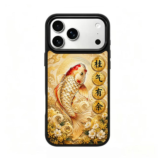 Compatible with iPhone 18 Pro Max & 17 Pro Max Gold Series PC Silicone Magnetic Phone Case - Golden Koi