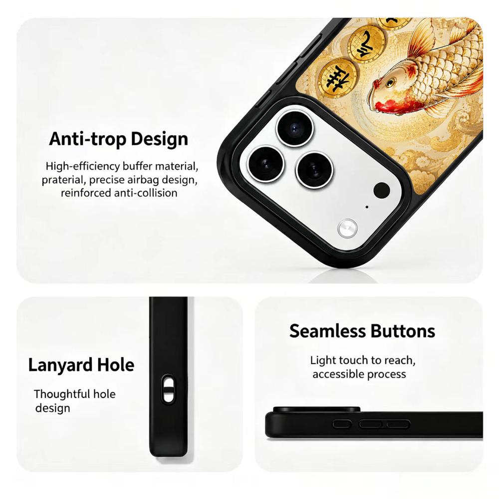 Compatible with iPhone 18 Pro Max & 17 Pro Max Gold Series PC Silicone Magnetic Phone Case - Golden Koi