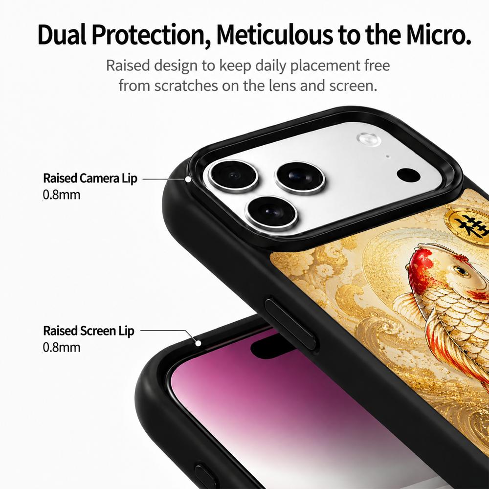 Compatible with iPhone 18 Pro Max & 17 Pro Max Gold Series PC Silicone Magnetic Phone Case - Golden Koi