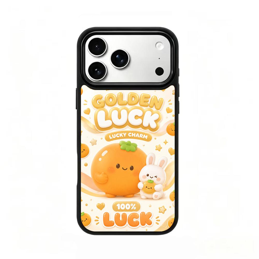 Compatible with iPhone 18 Pro Max & 17 Pro Max Gold Series PC Silicone Magnetic Phone Case - Golden Lucky Persimmon